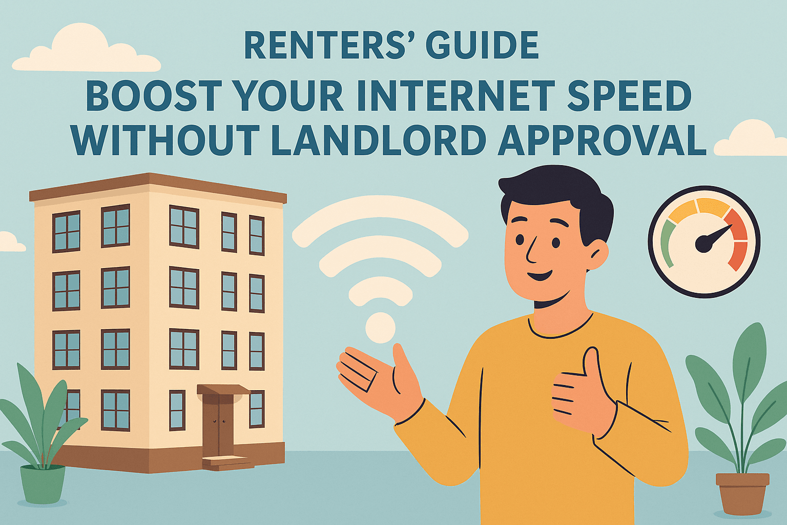 A man explaining how to boost internet speed in a rental, comparing convenience to electricity and gas access.